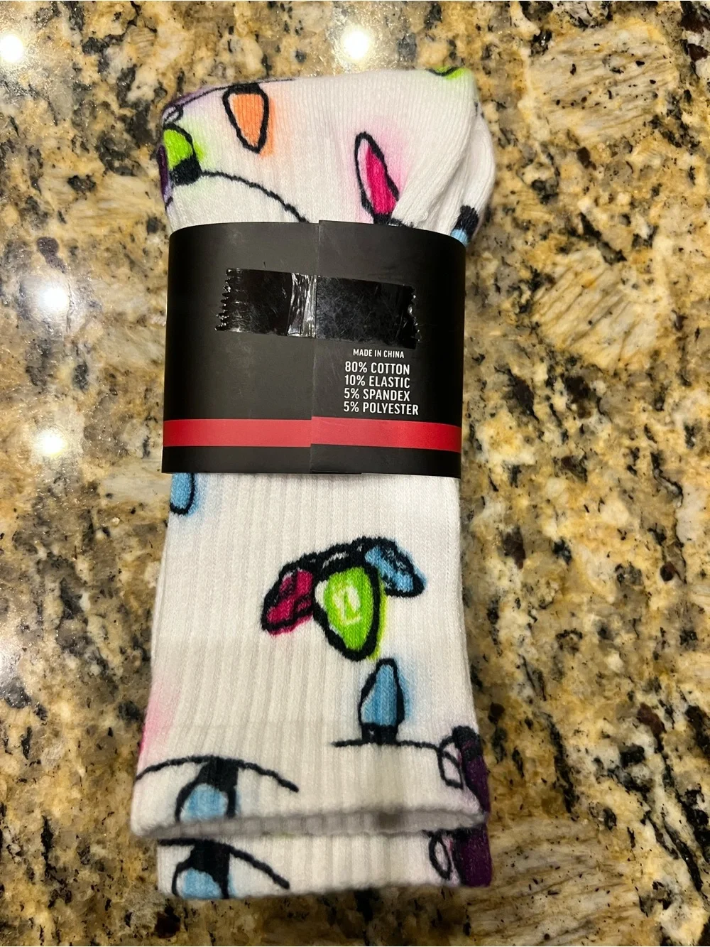 Baseball Lifestyle White Crew Socks with Multicolor Light Bulb Print